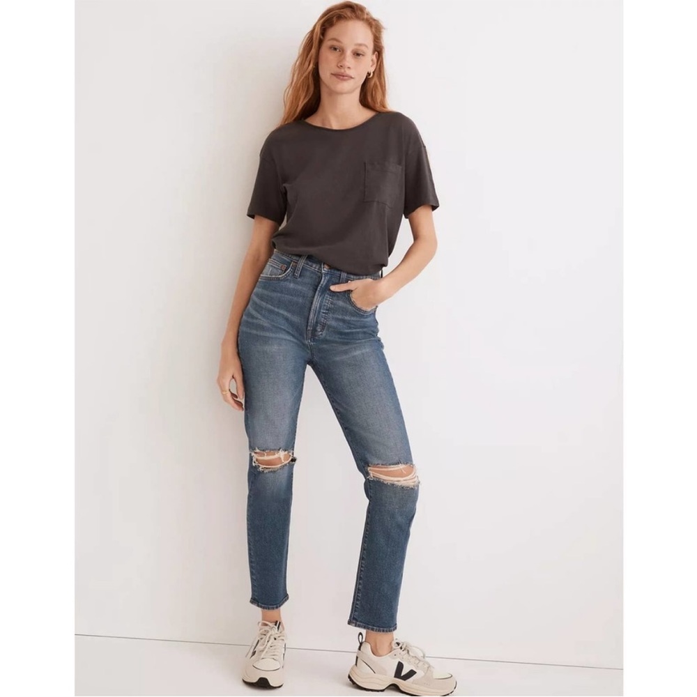 Madewell The Perfect Vintage Crop Jean in Gooding Wash: Knee-Rip Edition